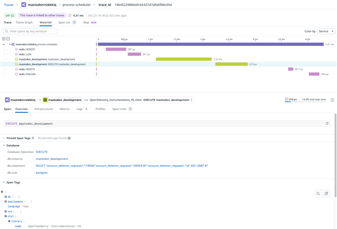 Trace view with Inferred Services spans from Mastodon